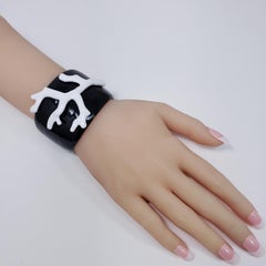 KJL Kenneth Jay Lane Black and White Enamel Faux Coral Branch Cuff Bracelet