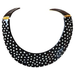 KJL Kenneth Jay Lane Black & White Polka Dot Enamel Collar Necklace