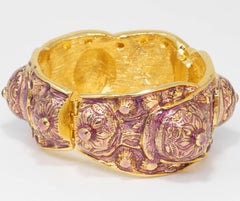 KJL Kenneth Jay Lane Blush Purple Enamel Ornate Gold Bangle Bracelet