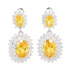 KJL Kenneth Jay Lane Canary Crystal  Double Oval Framed Drop Earrings in Silver