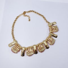 KJL Kenneth Jay Lane Clear Crystal and Pink Rock Gold Collar Necklace