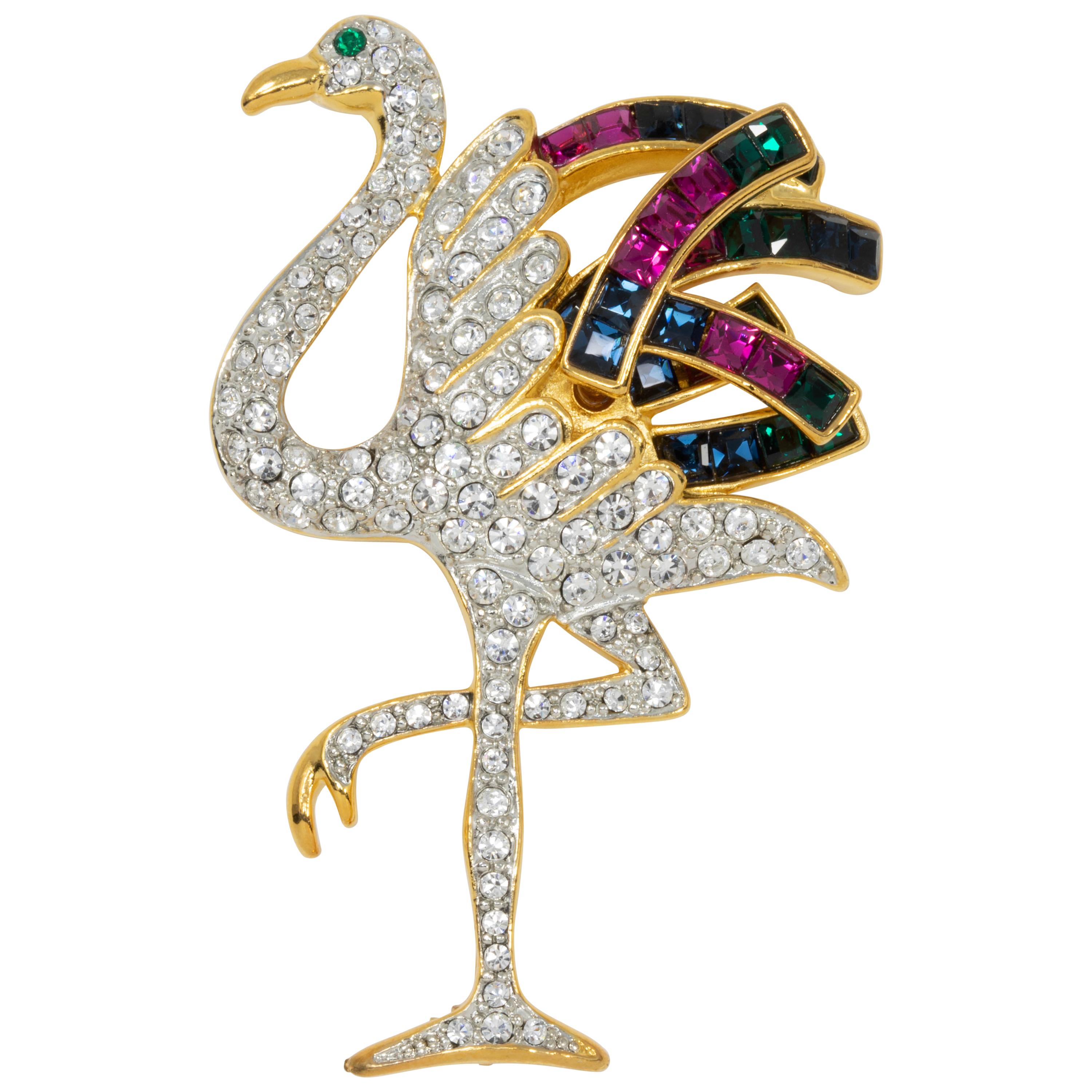 KJL Kenneth Jay Lane Gold Duchess of Windsor Crystal Flamingo Pin Brooch