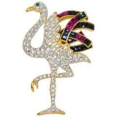 KJL Kenneth Jay Lane Gold Duchess of Windsor Crystal Flamingo Pin Brooch