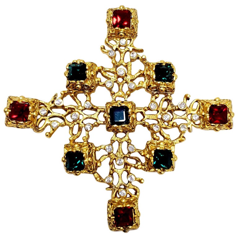 KJL Kenneth Jay Lane Embellished Art Deco Jeweled Pin Brooch in Gold at ...