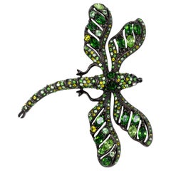 KJL Kenneth Jay Lane Embellished Green Crystal Dragonfly Pin, Dark Gunmetal