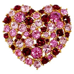 KJL Kenneth Jay Lane Embellished Heart Pin Brooch, Rose Amethyst Ruby Crystals
