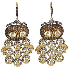 KJL Kenneth Jay Lane Embellished Pave Cubic Zirconia Owl Dangling Earrings