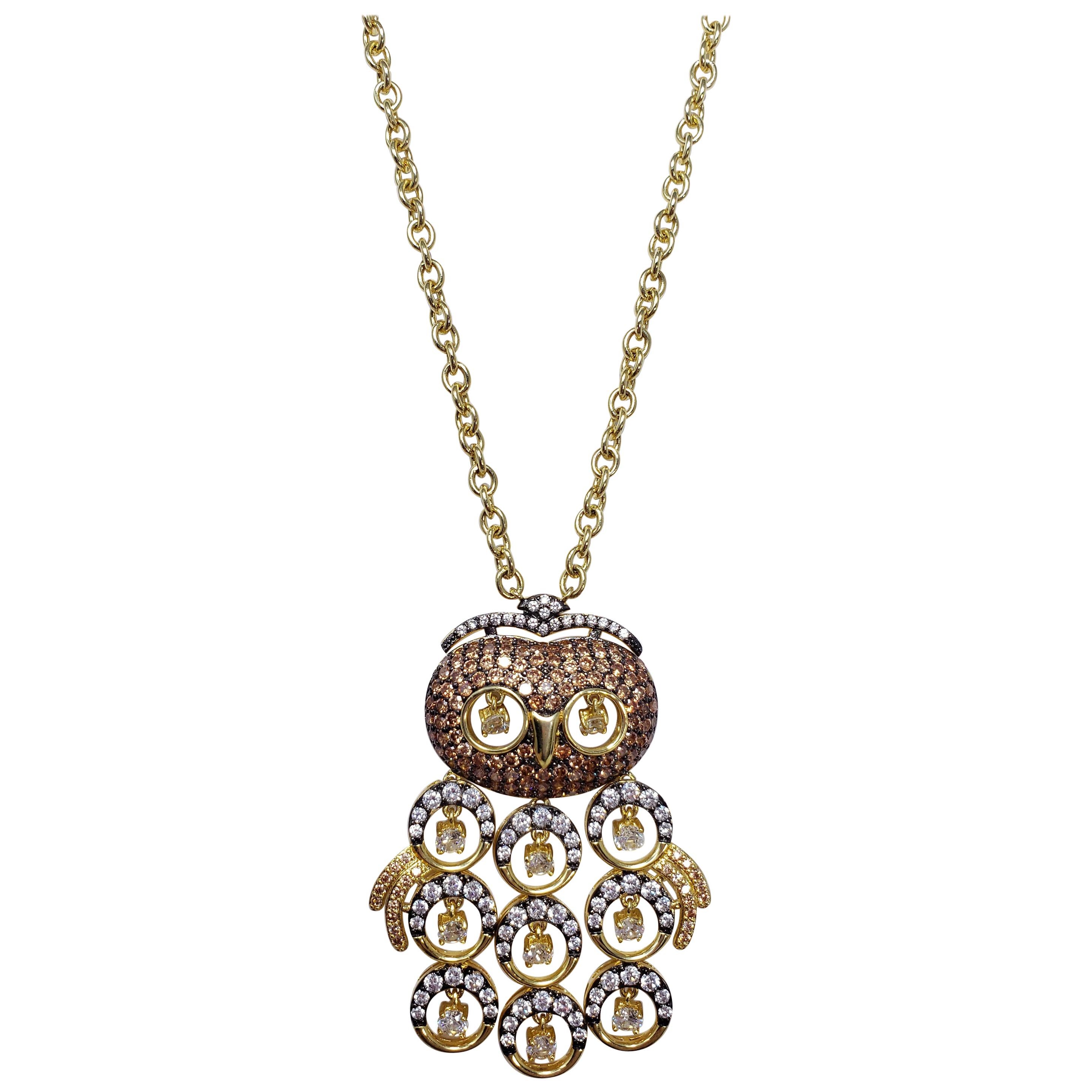 KJL Kenneth Jay Lane Embellished Pave Cubic Zirconia Owl Pendant Necklace