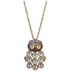 KJL Kenneth Jay Lane Collier pendentif hibou en zirconia pavé et orné de zirconia