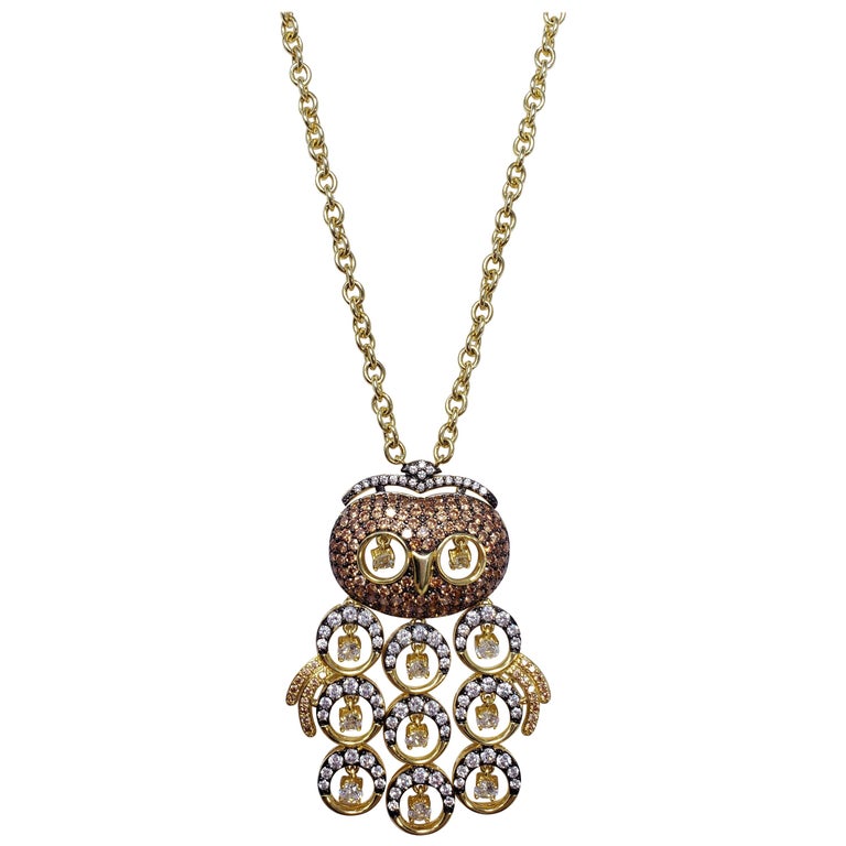 KJL Kenneth Jay Lane Embellished Pave Cubic Zirconia Owl Pendant Necklace For Sale