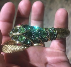 KJL Kenneth Jay Lane Faux Emerald Gemstone Enamel Snake Cuff Bracelet