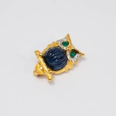 KJL Kenneth Jay Lane Gold Crystal Own Pin Brooch, Blue Jelly Belly Cabochon