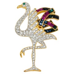 KJL Kenneth Jay Lane Gold Duchess of Windsor Crystal Flamingo Pin Brooch