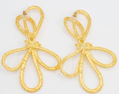 KJL Kenneth Jay Lane Gold Knotted Bow Drop Dangle Earrings, Contemporary