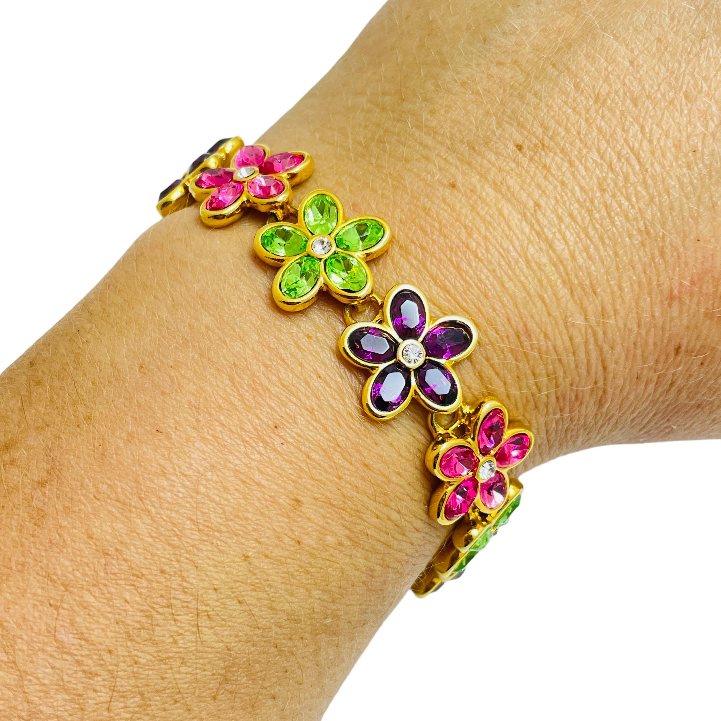 Women's KJL KENNETH JAY LANE gold plated zirconia flower designer bracelet For Sale