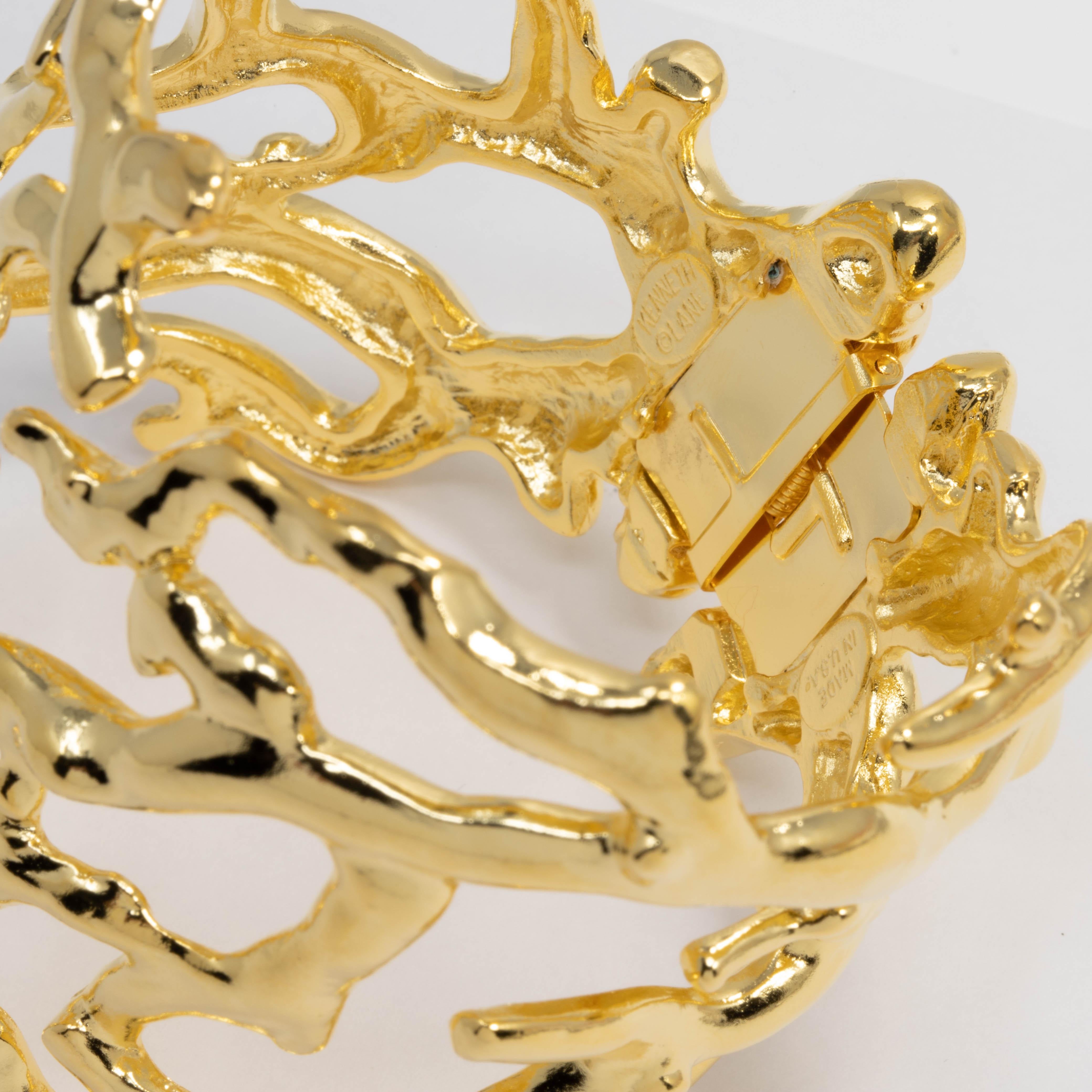 Modern KJL Kenneth Jay Lane Gold Polished Coral Branch Hinged Cuff Bracelet