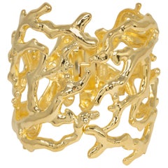 KJL Kenneth Jay Lane Gold Polished Coral Branch Hinged Cuff Bracelet