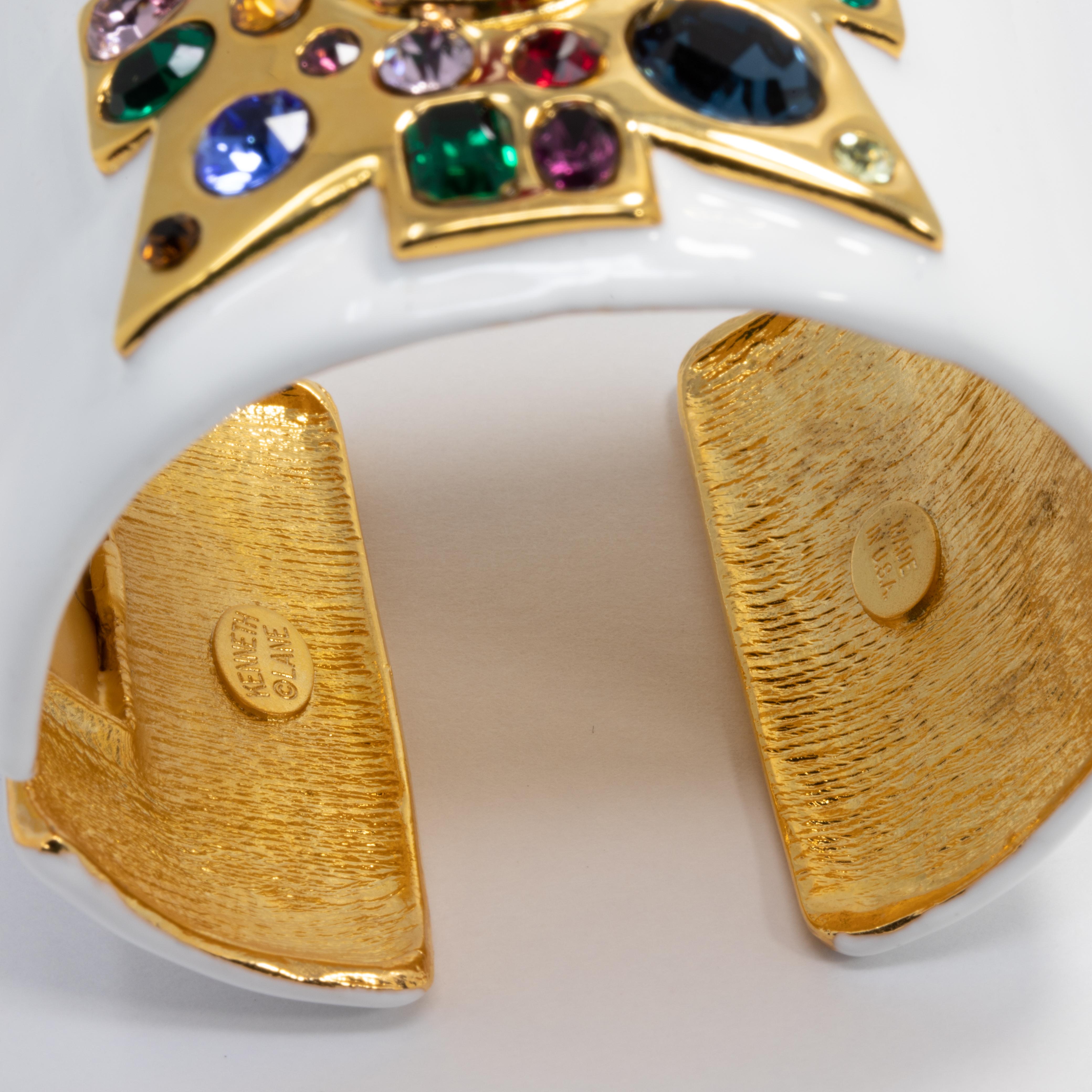 Contemporary KJL Kenneth Jay Lane Jeweled Maltese Cross White Enamel Cuff Bracelet, Gold