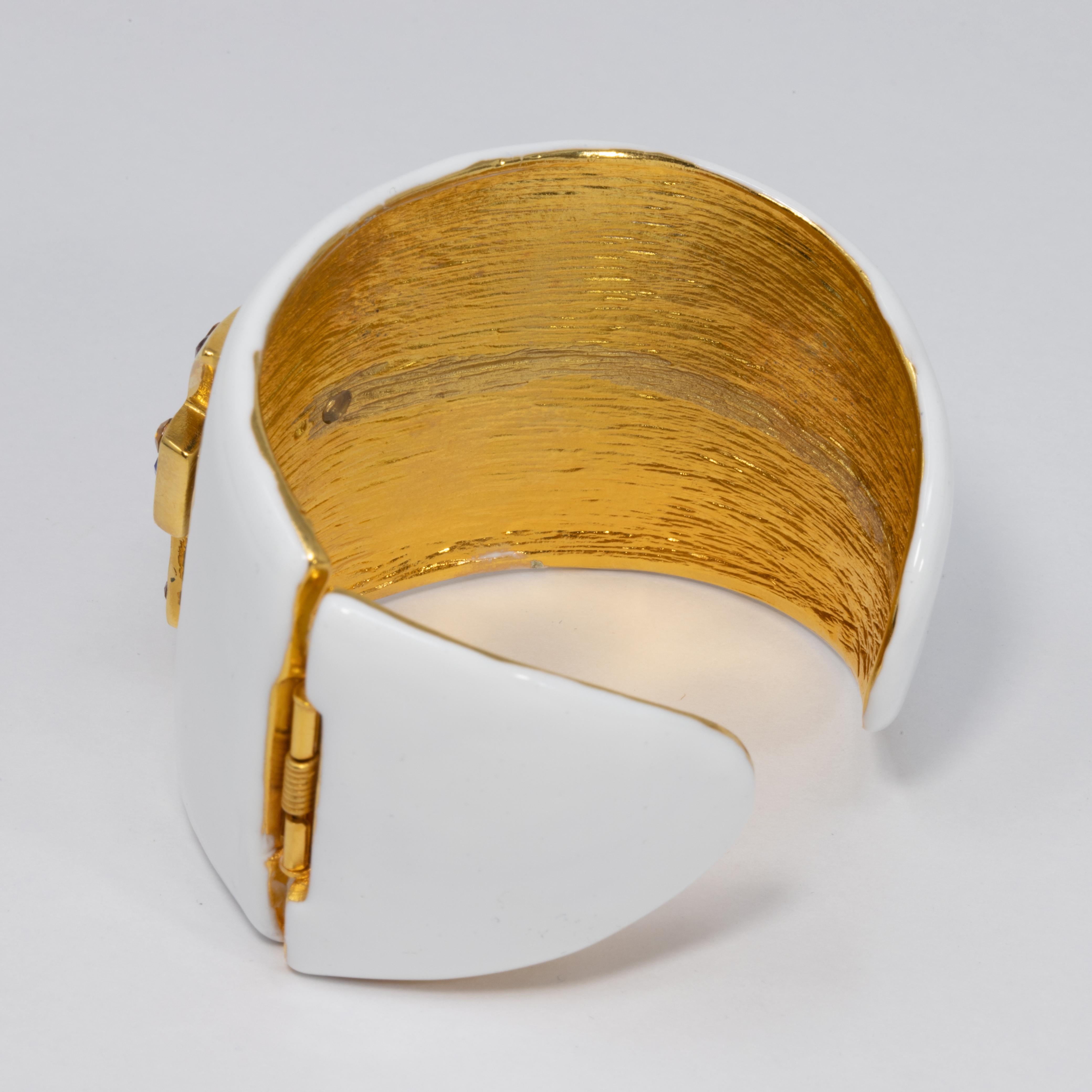 KJL Kenneth Jay Lane Jeweled Maltese Cross White Enamel Cuff Bracelet in Gold 1