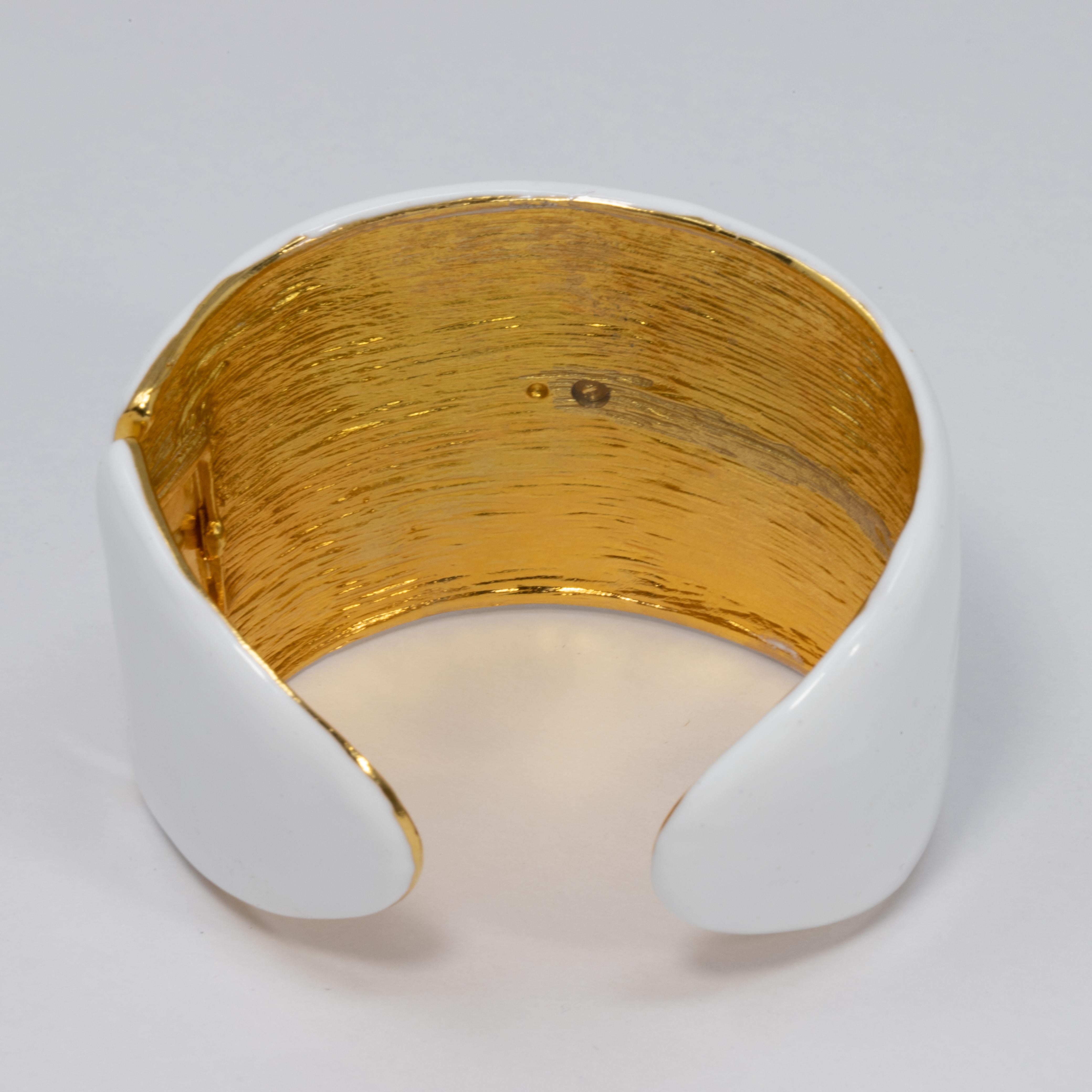 KJL Kenneth Jay Lane Jeweled Maltese Cross White Enamel Cuff Bracelet in Gold 2