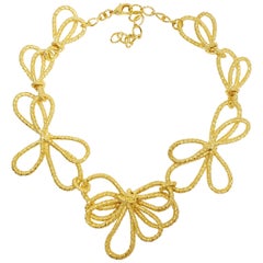 KJL Kenneth Jay Lane Gold Knotted Textured Bow Link Statement Necklace, Modern