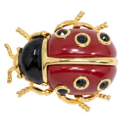 KJL Kenneth Jay Lane Gold Ladybug Pin Brooch, Red and Black Enamel
