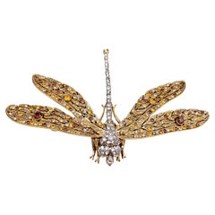 KJL Kenneth Jay Lane Large Gold Crystal Dragonfly Pin Brooch