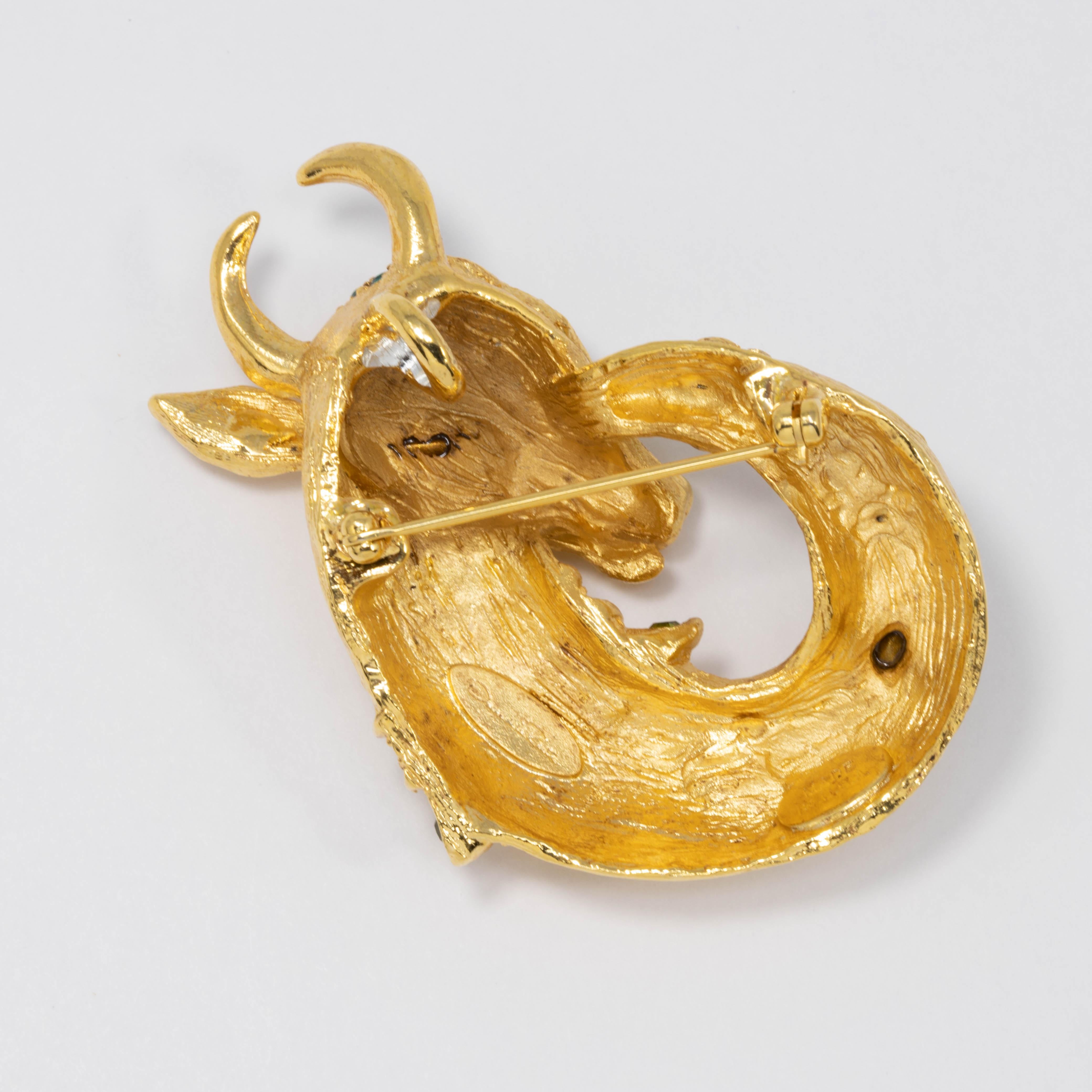 Women's Oscar de la Renta Lane Mythological Fantasy Goat Pin, Brooch, Pendant in Gold