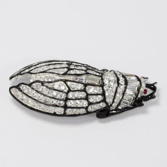 KJL Kenneth Jay Lane Pave Clear Crystal Black Enamel Cicada Pin Brooch