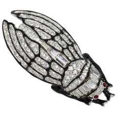 KJL Kenneth Jay Lane Pave Clear Crystal Black Enamel Cicada Pin Brooch