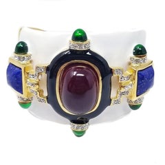 KJL Kenneth Jay Lane Bracelet manchette blanc avec cabochon en rubis