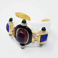 KJL Kenneth Jay Lane Ruby Cabochon White Cuff Bracelet