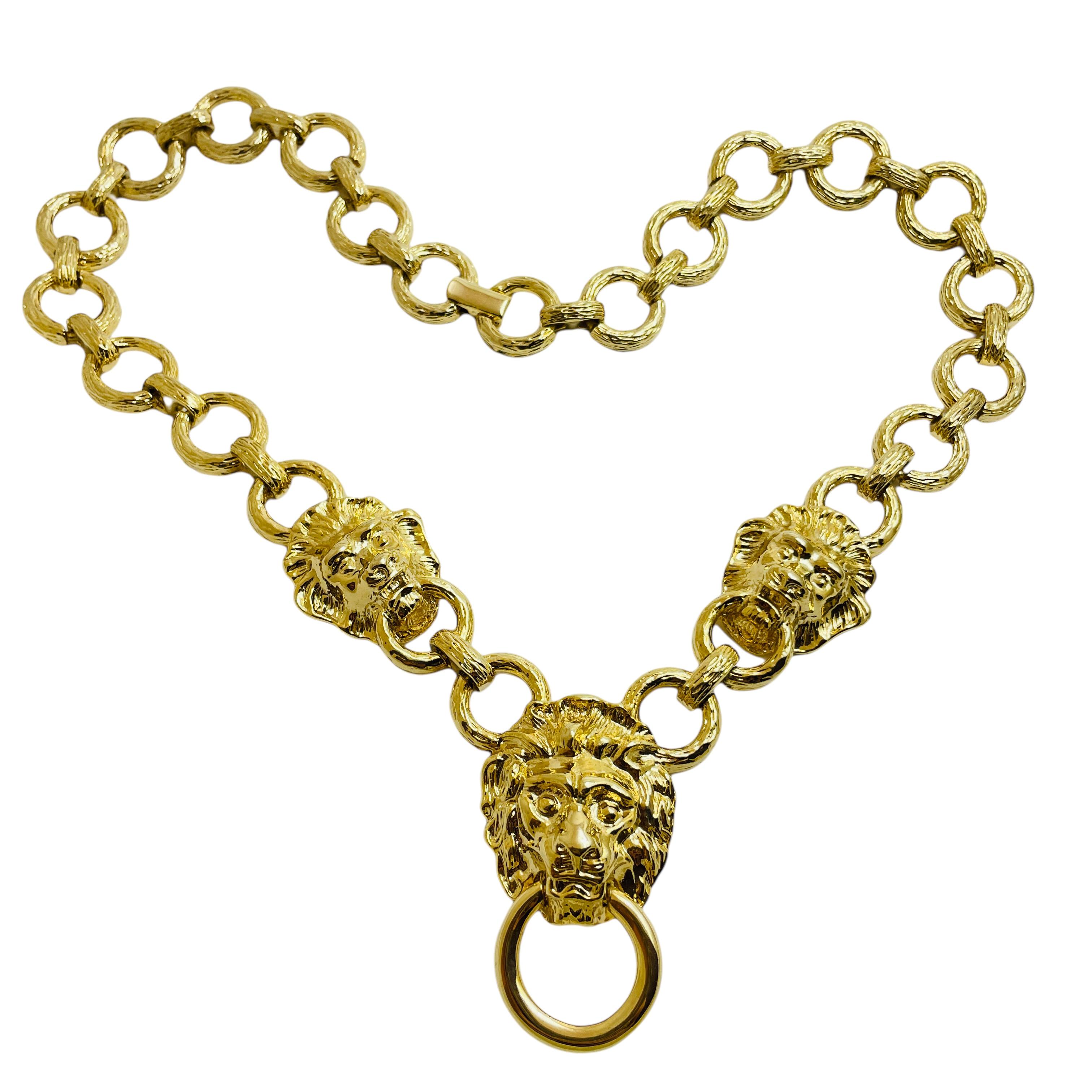 KJL KENNETH JAY LANE firmado oro leones aldaba puerta diseñador pasarela collar en Bueno estado para la venta en Palos Hills, IL