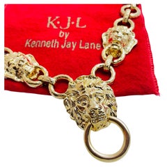 KJL KENNETH JAY LANE signierte Designer-Laufsteg-Halskette mit goldenen Löwen-Türgriffen