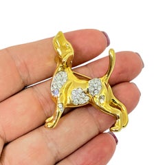 KJL KENNETH JAY LANE signed gold tone rhinestone dog figural designer brooch