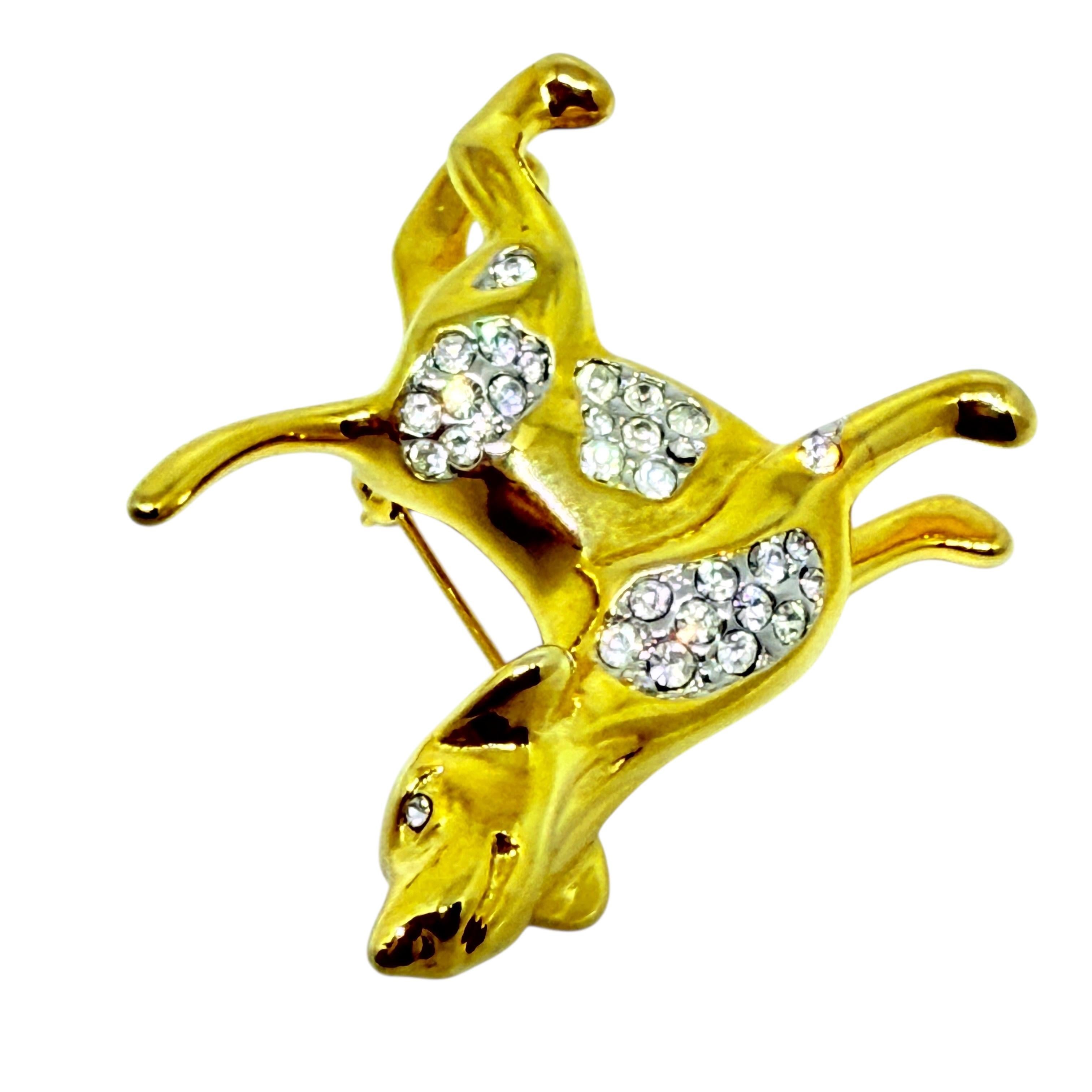 Femenino o masculino KJL KENNETH JAY LANE broche de diseño con figura de perro con brillantitos firmado en tono dorado en venta