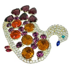 KJL KENNETH JAY LANE firmato enorme gioiello d'argento con pietre di vetro, spilla di design a forma di cigno