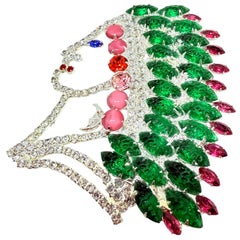 KJL KENNETH JAY LANE signed silver glass Native American Indian designer brooch