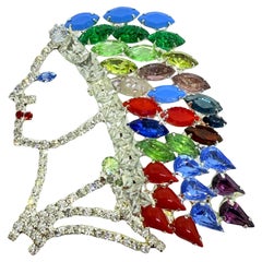 KJL KENNETH JAY LANE signed silver glass Native American Indian designer brooch