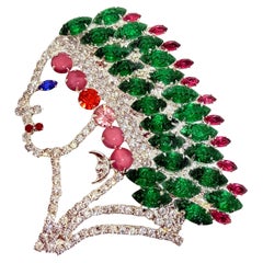 KJL KENNETH JAY LANE signed silver glass Native American Indian designer brooch