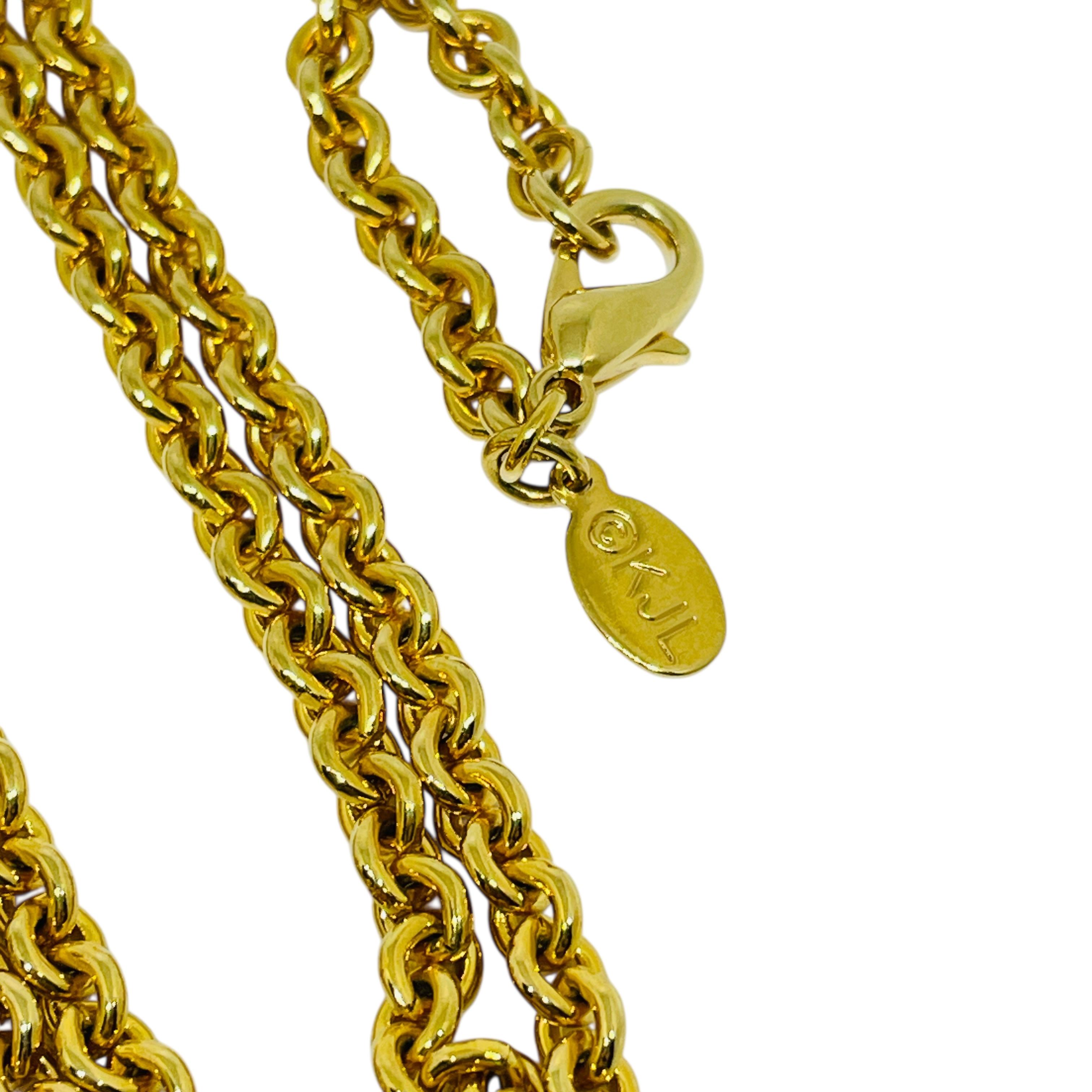 KJL KENNETH JAY LANE signiert Vintage Gold Perle blau Glas Brosche Halskette für Damen oder Herren im Angebot