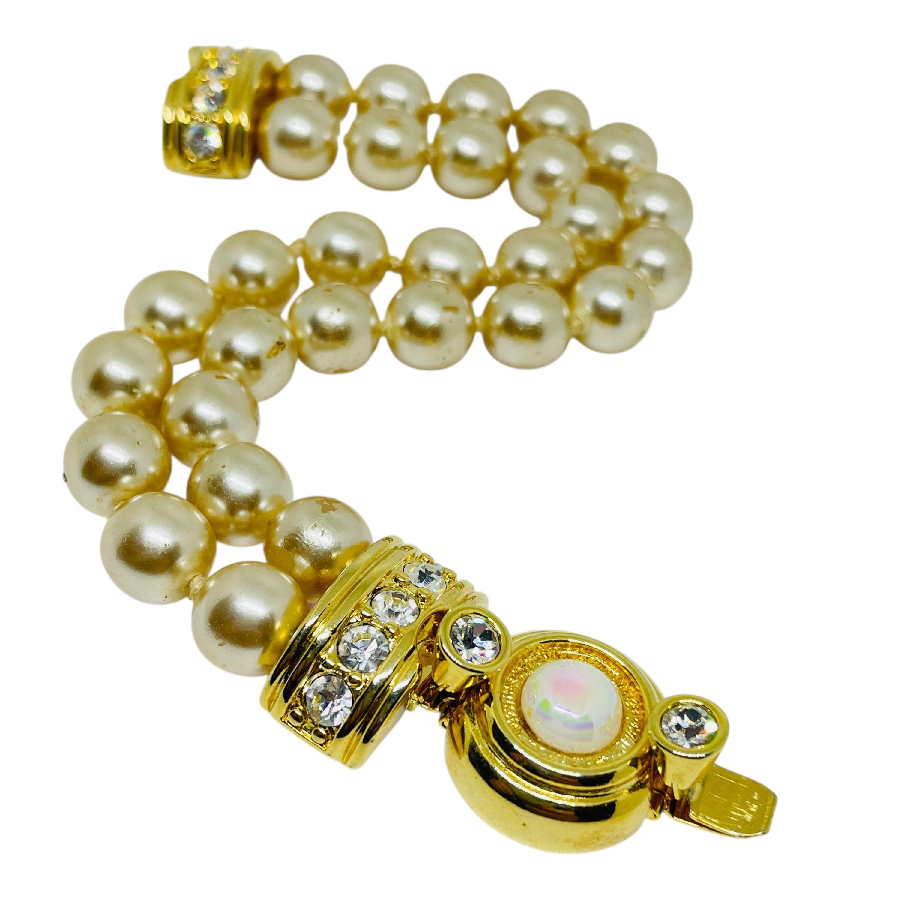 KJL KENNETH JAY LANE signiert vintage gold perlen strass designer armband für Damen oder Herren im Angebot