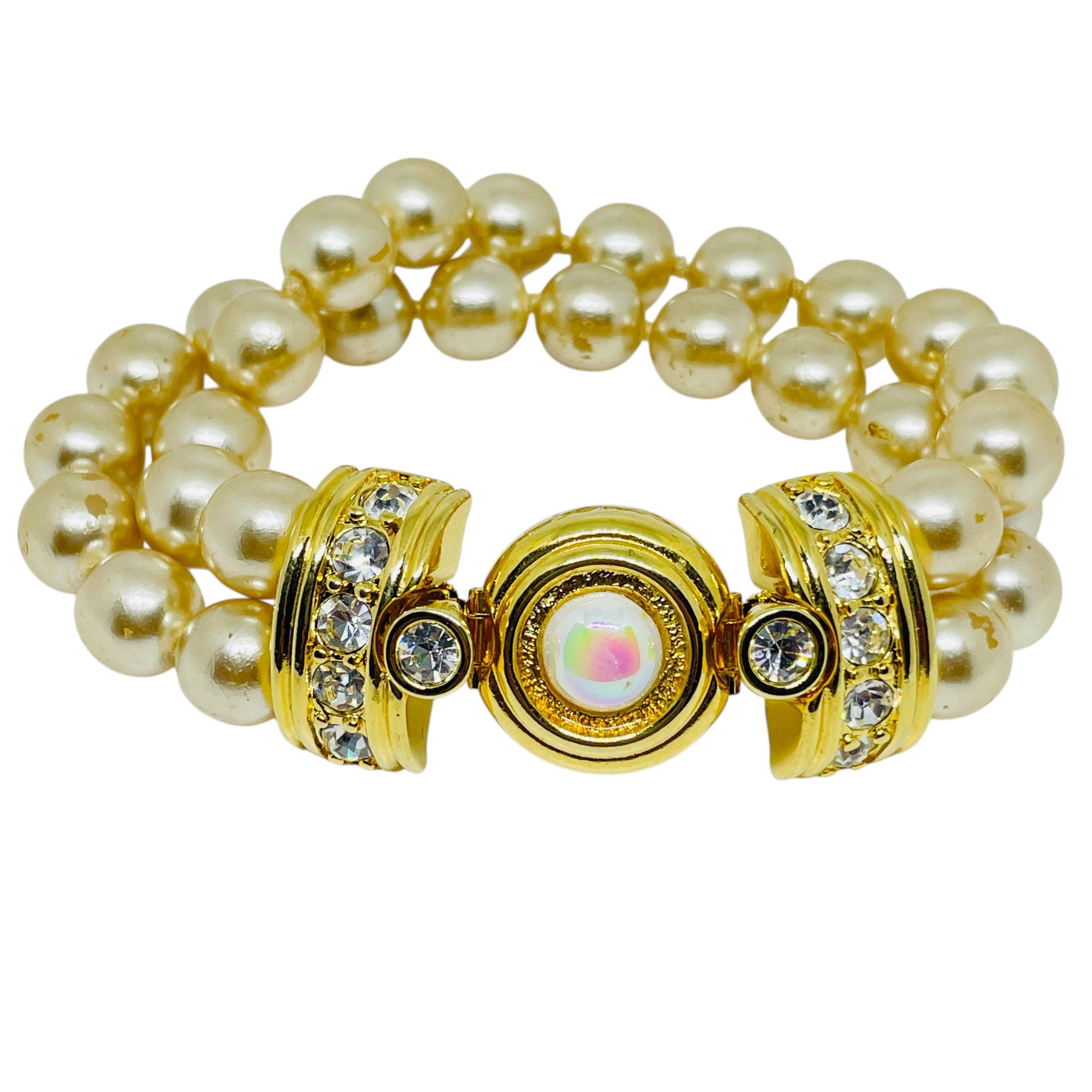 KJL KENNETH JAY LANE signiert vintage gold perlen strass designer armband im Angebot 2