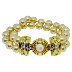 KJL KENNETH JAY LANE signed vintage gold pearls rhinestones designer bracelet KJL KENNETH JAY LANE signed vintage gold pearls rhinestones designer bracelet