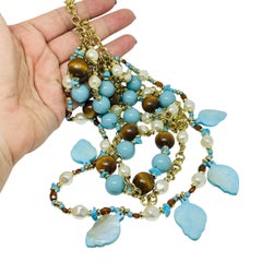 KJL KENNETH JAY LANE signed vintage gold tone beaded designer necklace