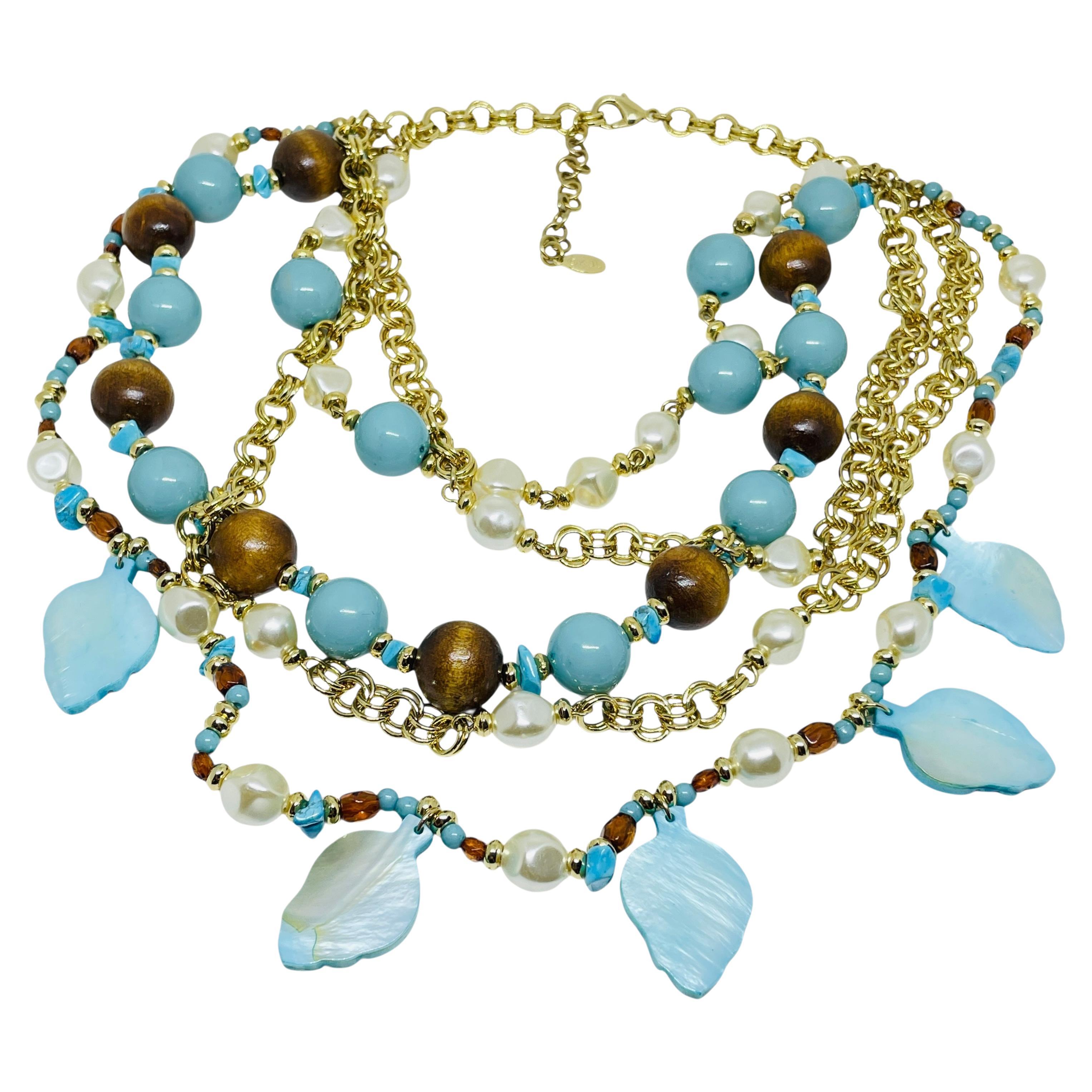 KJL KENNETH JAY LANE signed vintage gold tone beaded designer necklace