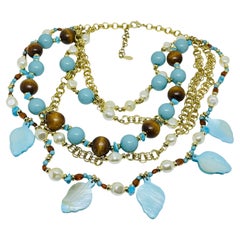 KJL KENNETH JAY LANE signed vintage gold tone beaded designer necklace