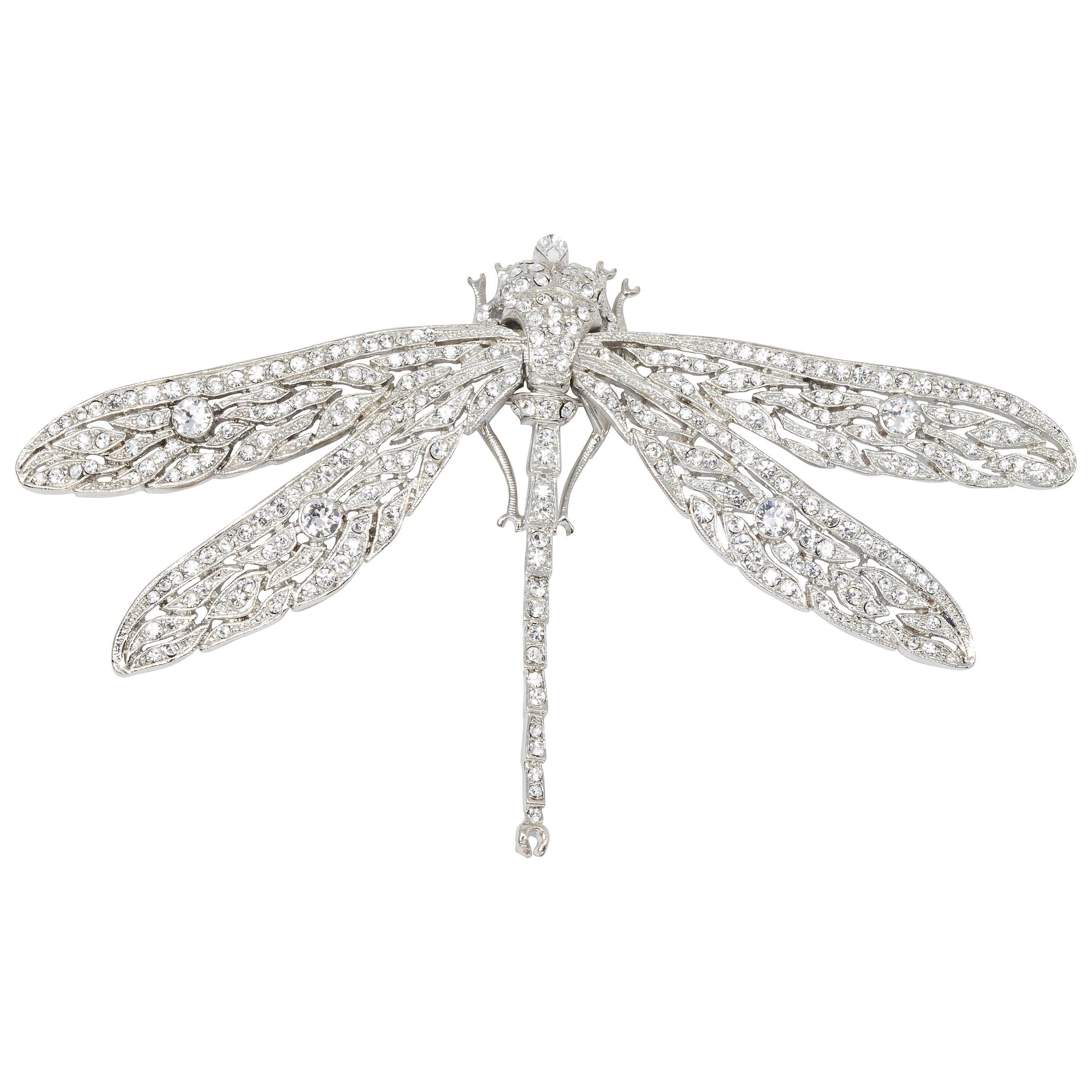 KJL Kenneth Jay Lane Silver Crystal Dragonfly Pin Brooch