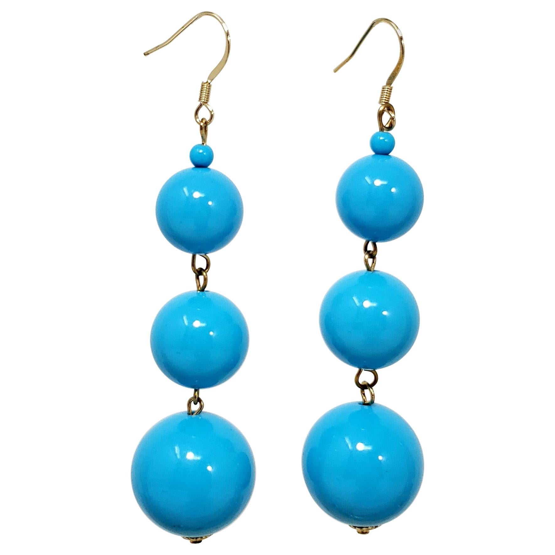 KJL Kenneth Jay Lane Three Turquoise Blue Bead Dangling Earrings