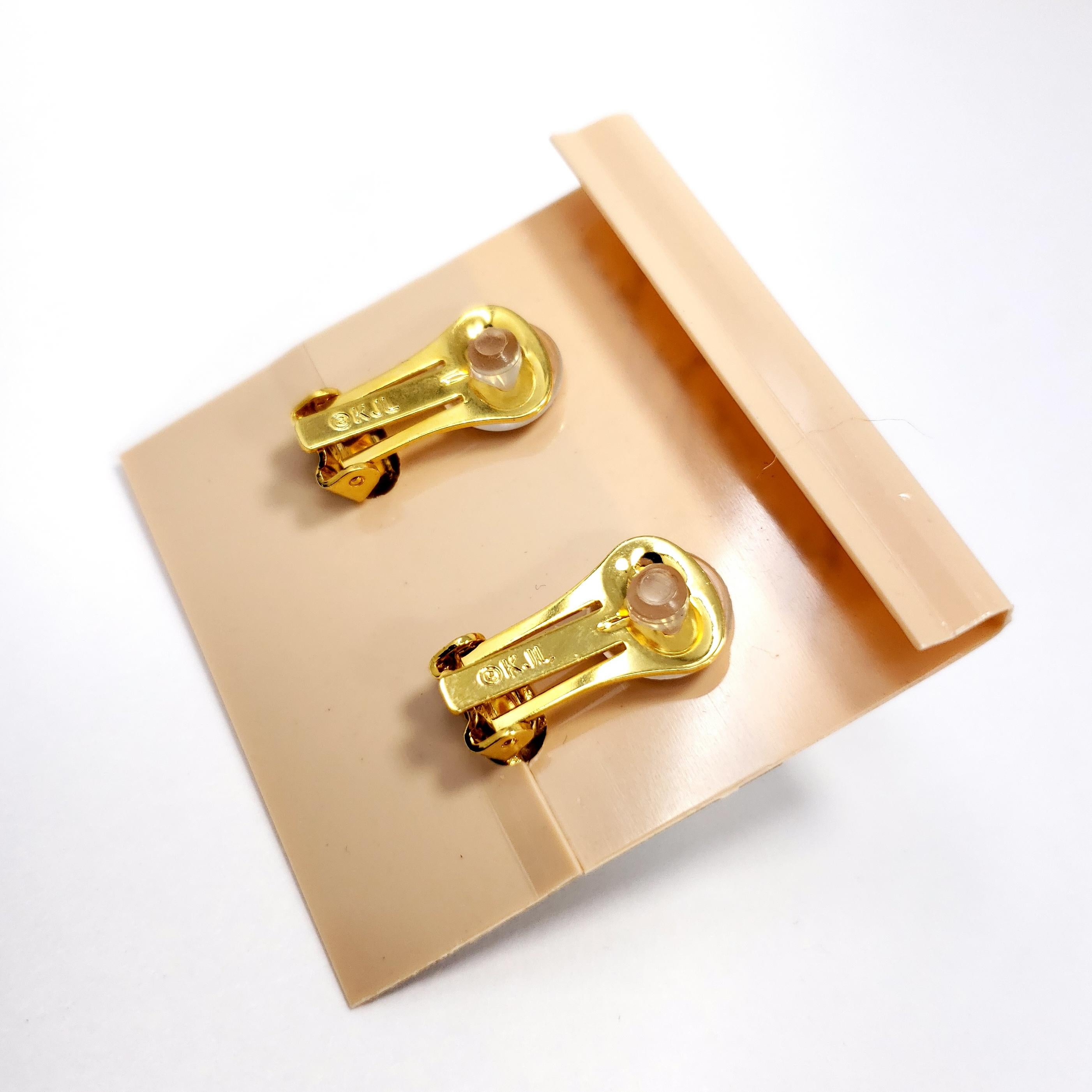 KJL Kenneth Jay Lane Turquoise Enamel Gold Accent Clip on Earrings 2